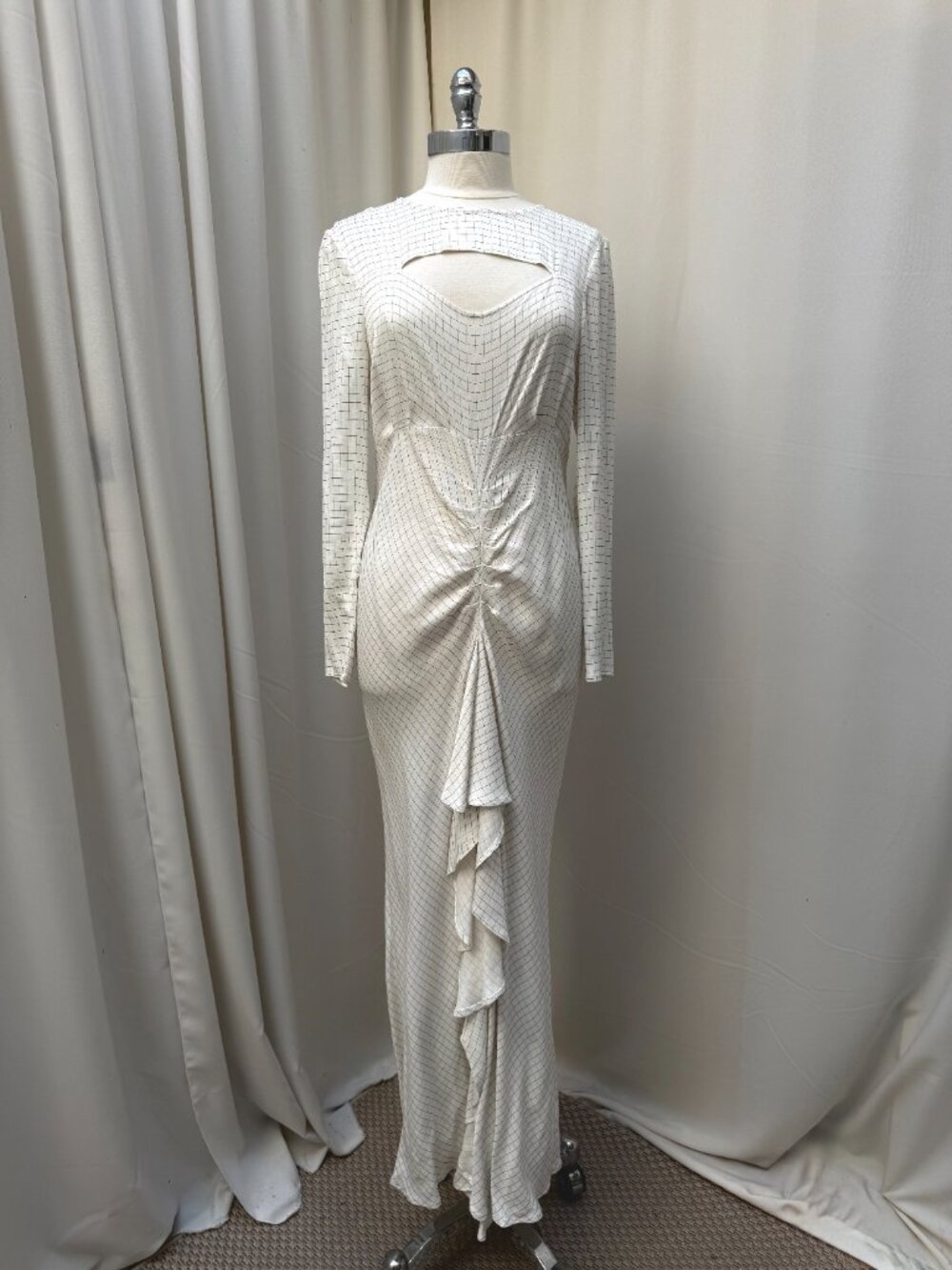 ASOS NWT White Grid Print Ruched Maxi Dress Open Back Wedding Guest Prom Size 10 - Picture 4 of 9